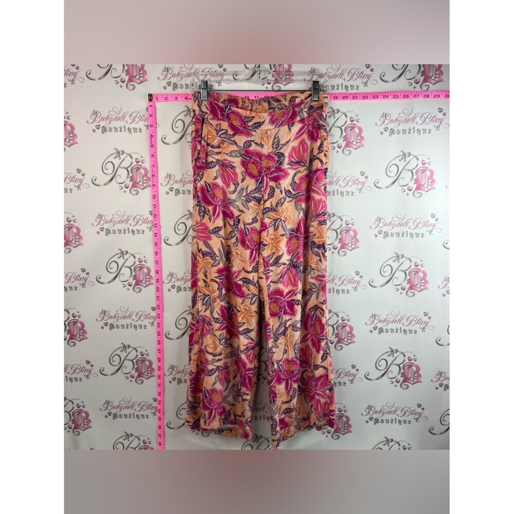 Old Navy pants flare comfy Peach Floral Boot Cut Pants with Pink & Purple Print